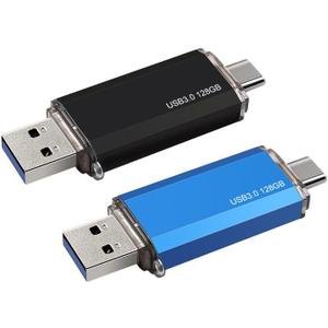 2-Pack 128GB Dual USB 3.0 Flash Drive USB C & USB A 2-in-1, Thumb Drive for Type-C Phones, PC, External Storage for Photos/Videos/Files