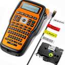 Label Maker Machine with-Tape, Heat Shrink Label Maker Waterproof-Labels, Wire Cable label Maker, E1000 Labeler Machine with-Tape 12mm Laminated Handheld Labeling Machine for Industrial Office (Orange)