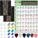 20 Pcs Guitar Fingertip Protectors Guitar Finger Guards Protection Guitar Silicone Covers Caps for Guitar Bass Ukulele with 2 Pcs Guitar Fretboard Stickers and Guitar Chord Chart