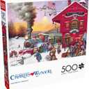 Buffalo Games  Whistle Stop Christmas  500 Piece Holiday Puzzle for Adults  Charles Wysocki Jigsaw Puzzles  Festive Train Scene with Poster – 500 Colorful Pieces