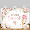 MEHOFOND Ice Cream Bridal Shower Backdrop She's Been Scooped Up Pink Floral Bridal Shower Background Summer Couple Wedding Bride to Be Engagement Party Decorations Banner Photo Props 7x5ft