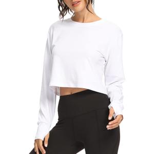 Muzniuer Long Sleeve Crop Top Workout Tops for Women Thumb Hole Tops (X-Large, White)