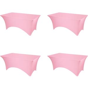 BRILLMAX 4 Pack Pink Fitted Spandex Table Covers - 6ft Stretch Tablecloths for 6 Foot Rectangle Cloths Rectangular Bulk Linen Fabric Elastic for Wedding Reception Banquet Birthday Party