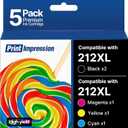 for 212XL Ink 212 XL High Capacity Combo Pack Remanufactured for Epson 212 Ink Cartridges for XP-4100 XP-4105 WF-2830 WF-2850 (2 Black, 1 Cyan, 1 Magenta, 1 Yellow, 5 Pack)