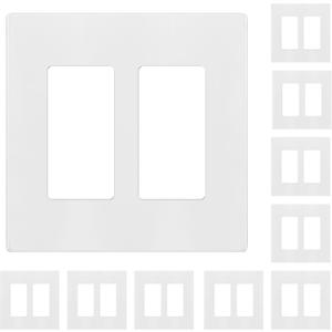 ENERLITES Screwless Decorator Wall Plates Child Safe Outlet Covers, Size 2-Gang 4.68" H x 4.73 L, Unbreakable Polycarbonate Thermoplastic, SI8832-W-10PCS, Glossy, White (10 Pack)