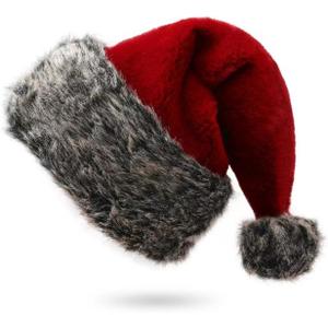 18 Inch Christmas hats for adults christmas headwear Fluffy Santa Hat for Women Men Xmas Holiday New Year Party (Wine)