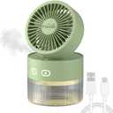 Personal Cooling Fan and Small Air Humidifier 350ml with LED Night Light, Desktop USB Charging Humidifier and Fan 3 in 1 for Office and Small Room, No Battery (Green)