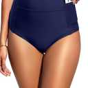 Tempt Me Women High Waisted Swimsuit Bikini Bottoms - Tummy Control Swim Bottom Full Coverage Bathing Suit with Pockets 2025 (Blue, L)