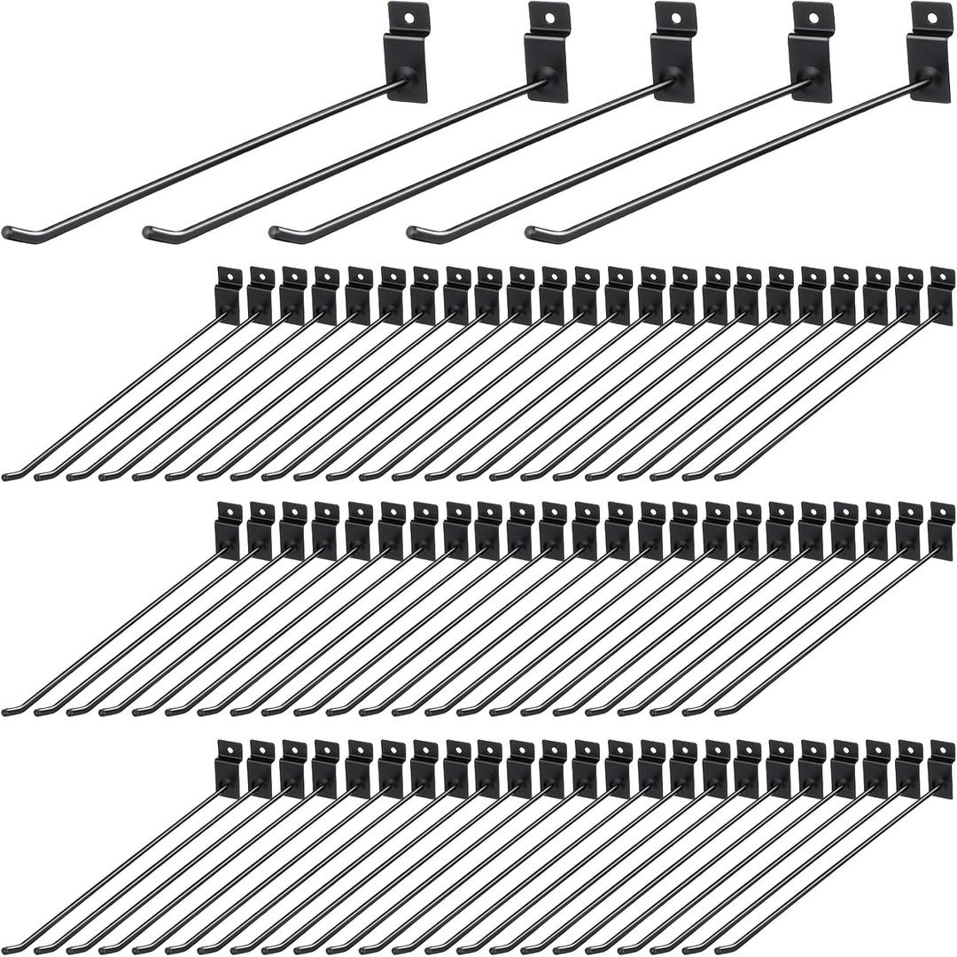 Therwen 100 Pieces 12 Inch Hanging Slatwall Hooks Accessories Metal Slat Wall Hanging Hooks Slat Wall Hanger Commercial Grade Slatwall Pegs(Load Capacity of 2.2 pounds)(Black)