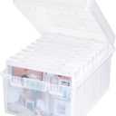 Lifewit 1 Pcs Photo Storage Set with 9 pcs 5"x7" Inner Photo Box& 28 x 22 cm/11x8.5 Transport Case, Craft Organizer for Seed Cards Pictures Office Supplies with 1 Sheet Label Sticker, Clear