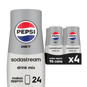 SodaStream - Diet Pepsi Beverage Mix Diet Flavor for SodaStream Turns 9.5 Gallons of Sparkling Water into Diet Pepsi Light, Crisp and Refreshing with Zero Calories 14.9 Fl Oz, Pack of 4, BB 05/27/26