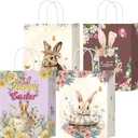 W WINTMING 16PCS Easter Gift Bags Easter Treat Bag Paper Bags Retro Egg Bunny Goodie Bag with Handles Party Favors Wrapping Supplies