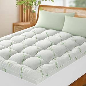 LIANLAM 3 Inch Mattress Topper Queen Size - 1500GSM 3D+7D Down Alternative Fill Pillow Top Mattress Pad, Viscose Made from Bamboo Cover, Extra Firm for Back Pain, 6"-18" Deep Pocket (60"x80")