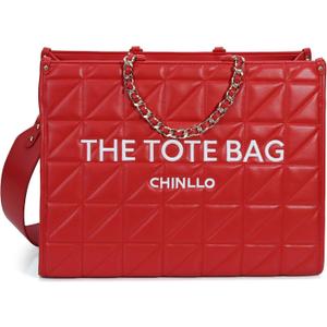 Chinllo Tote Bag for Women Top Handle Satchel Purse and Handbags with Shoulder Strap Small 10.7 IN, Red-quilted