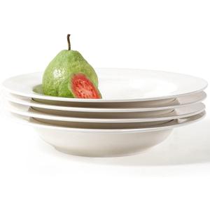 Artena Pasta Bowls 20oz, Large Salad Serving Bowls, 10 inch White Soup Bowls, Porcelain Pasta Bowls Set of 4, Rimmed Deep Pasta Plates, Wide and Shallow Bowls for Dinner, Microwave Dishwasher Safe