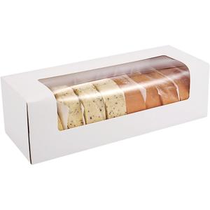RIFMEAE 24-Pack 12" x 4" x 3.5" Roll Cake Boxes, Loaf Pumpkin Roll Boxes, White Bakery Boxes with Window, Auto-Popup Pastry Boxes