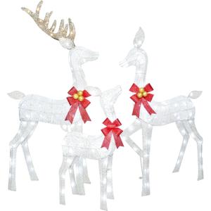 Lighted Christmas Decoration Deer 3 Piece, Light up Christmas Decor Reindeer Family Set for Indoor Outdoor Front Yard Porch with LED Lights, Plug, Ground Stakes - White