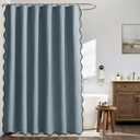 MIULEE 84" Long Scalloped Shower Curtain Linen Textured with 12 Metal Hooks Cute Extra Long Heavy Duty Washable Waterproof Cloth Shower Curtains with Black Border for Bathroom Hotel,Dusty Blue