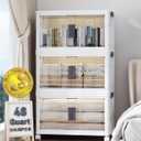 OlarHike 144QT Lockable Storage Bins with Lids - Folding Storage Cabinet with Doors and Wheels, Collapsible Plastic Box for Closets, Office, Stackable Organizer and Containers, Gifts, 3 Pack Cubes (48QT-White)