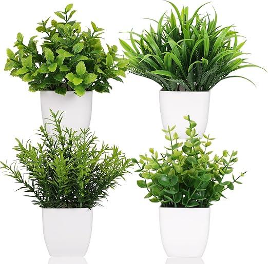 Artificial Plant 6PCS Small Fake Plant Greenery Potted Plant Cute Indoor Faux Plant Houes Office Table Desk Bathroom Decor Plants