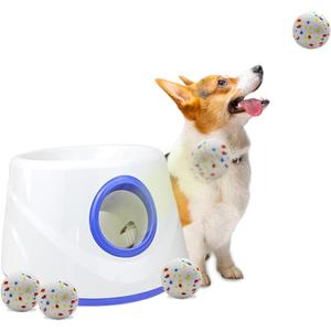 Dog Ball Thrower Launcher, Automatic Ball Launcher for Dogs, 3 Adjustable Distance Settings, Indoor OutdoorInteractive Toy, with 3 2.3-inch Balls, Small/Medium Sized Dog Thrower (Blue)