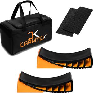 CARMTEK Camper Leveler Premium Kit - Curved RV Levelers with Camper Wheel Chocks, Rubber Mats and Carry Bag | Faster Camper Leveling Than RV Leveling Blocks CARMTEK Camper Leveler Premium Kit - Curved RV Levelers with Camper Wheel Chocks, Rubber Mats and Carry Bag | Faster Camper Leveling Than RV Leveling Blocks