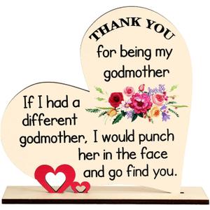 Yulejo 2 Pcs Godmother Gifts from Godchild Mothers Day Gifts Thank You for Being My Godmother Present Wooden Heart Keepsake Inspirational Idea for Birthday Mother's Day God Mom Xmas