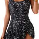 Eomenie One Piece Swimdress Swimsuits for Women Tummy Control Swim Dresses Skirt Bathing Suit (X-Large, Black Polka Dot)