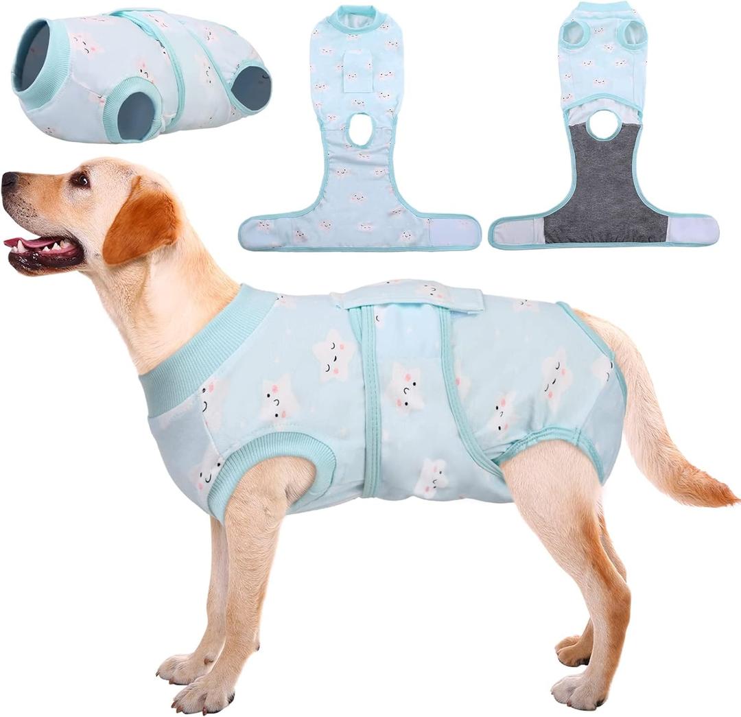 Kuoser Recovery Suit for Dogs Cats After Surgery, Professional Pet Recovery Shirt Dog Abdominal Wounds Bandages, Substitute E-Collar & Cone,Prevent Licking Dog Onesies Pet Surgery Recovery Suit (Blue)