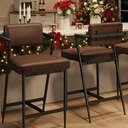 Garvee Bar Stools Set of 2 with Backrest and Footrest, 27" Tall PU Leather Counter Height Barstools with Thick Cushion and Metal Legs for Kitchen and Island, Black