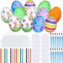 Teyva Daily 84 Pcs Mess-Free Easter Egg Painting Kit - 12 Large Foam Eggs with Acrylic Paints, 36 Brushes, 12 Palettes and Aprons for Kids Adults DIY Easter Crafts Party Gifts