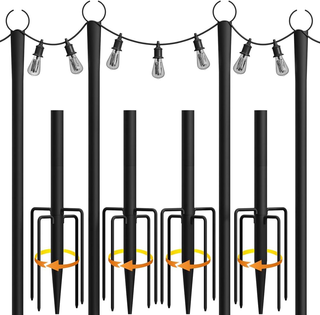 4 Pack String Light Poles, 10Ft Light Poles for Outside, Metal Poles with Fork, Lighting Hanging Post Accessories for Patio Decor Garden Backyard Yard Front Porch Outside Decorations
