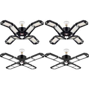 4 Pack LED Garage Light, Super Bright Screw in E26/E27 Ceiling Shop Work Lamp, 200W 20000 Lumen Deformable Basement Bulb Fixture with 8 Adjustable Panels