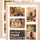 KINLINK 11x14 Collage Picture Frame, Natural Solid Wood frames for 5Pcs 4x6 Pictures with Mat or 11x14 without Mat for Wall Display, Set of 2