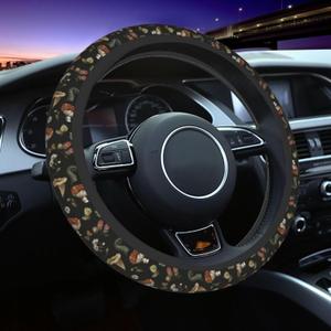Black Mushrooms Steering Wheel Cover, Cute Funny Anti-Slip Breathable Car Accessories Interior Elastic Steering Wheel Cover for Men Women Fit Auto, SUV Vans Truck Universal 14.5-15 Inch