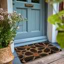 Boho Floral Door Mat, Black Coir Doormat, Flower Welcome Front Door Mat Indoor Outdoor Entrance for Camper, Botanical Rustic Artificial Doormat Rugs for Porch Entry Patio Kitchen 30x17in