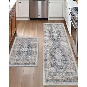 DEXI Kitchen Floor Mats Anti Fatigue, 17x29+17x59 Large Cushioned Runner Rug Waterproof, Standing Comfort Memory Foam Padded for Front Sink Laundry Office Set of 2, White