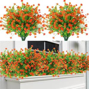 Sggvecsy Artificial Fall Flowers for Outdoors 24 Bundles UV Resistant Boxwood Shrubs Fake Plants for Autumn Harvest Thanksgiving Farmhouse Garden Home Indoor Outdoor Decoration(Orange)