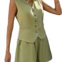 Mina Self Linen Vest Tops For Women Summer Lihtweight Breathable V-Neck Button Fashion Casual Work Beach Vacation Outerwear (Green, XL)