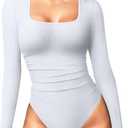 OQQ Women's Bodysuits Ruched Long Sleeve Square Neck Lounge Stretch Travel Bodysuits, Size: XXL