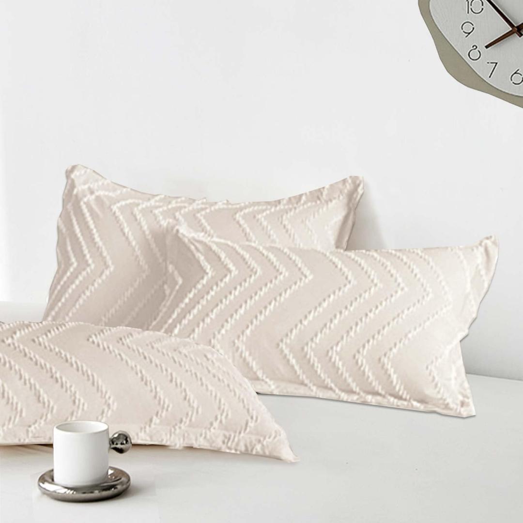 Nanko 2 Pack Standard Size Pillow Shams Set, Olive Green Boho Tufted Soft Microfiber PillowcasesModern Farmhouse Pillowshams for Men and Woman 20 x 26 Inch