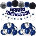 Navy Blue Birthday Decorations Men, Blue Party Decorations for Men Women Boys, Happy Birthday Balloons for Party Decor 16th 20th 25th 30th 35th 40th 50th 60th 70th