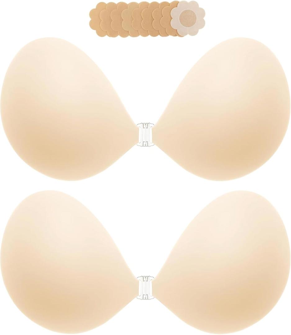 MITALOO Adhesive Bra Sticky Strapless Invisible Push up Bras Silicone Backless Nipple Cover for Women (Cream)
