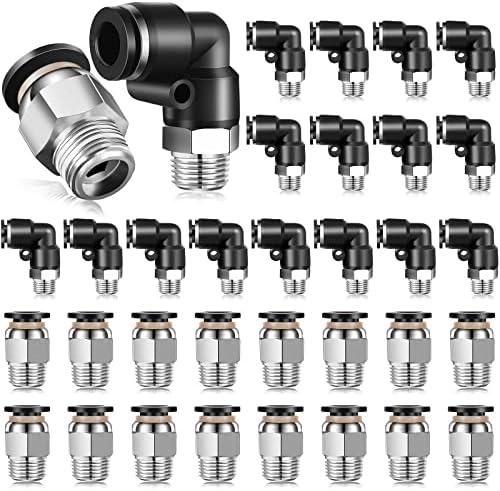 Pneumatic Elbow Straight Combination Push to Connect Tube Fittings Male Thread Straight Push Quick Release Connectors Air Tool Connectors Connect Fittings (30 Pcs, 1/4 Inch OD x 1/8 Inch NPT)
