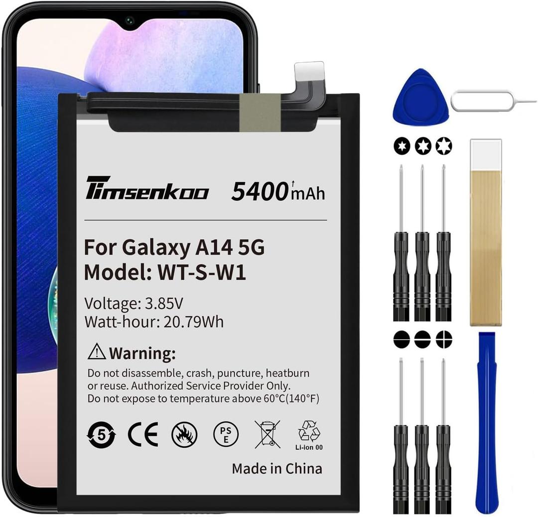 for Samsung Galaxy A14 5G Replacement Battery WT-S-W1 SM-A146U SM-A146U1 SM-A146B SM-A146P SM-A146W SM-S146VL SM-A146M Battery with Repair Tool Kits Upgraded 5400mAh