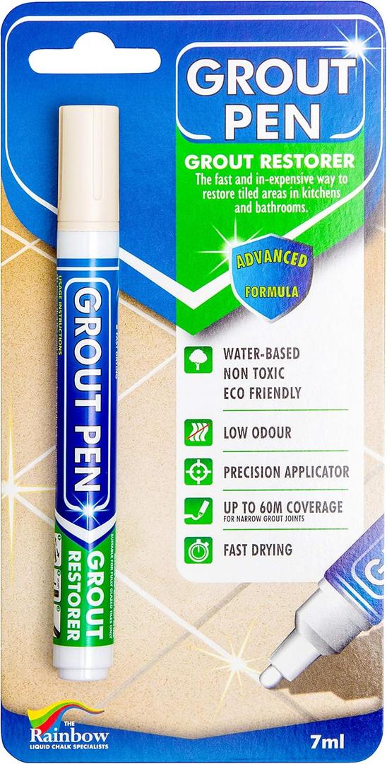 Grout Pen Ivory Tile Paint Marker: Waterproof Grout Paint, Tile Grout Colorant and Sealer Pen - Ivory, Narrow 5mm Tip (7mL)