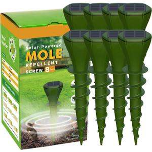 8 Packs Solar Powered Mole Repellent for Lawns, Waterproof Gopher Vole Repellent Ultrasonic Pest Control Outdoor Get Rid of Snake Voles Ground Squirrels in Garden, Yard, Lawn (GREEN)