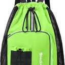 Hoedia Mesh Swim Bag Drawstring Backpack Beach Backpack for Swimming, Pool, Gym, and Workout Gear (Green)