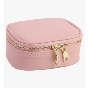 Fockety Makeup Bag with LED Mirror, 3 Color Temperature Dimmable USB Rechargeable Makeup Train Case Double End Zipper PU Leather Travel Makeup Case for Lipstick, Toiletries