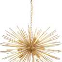 Gold Sputnik Chandelier Modern 9-Light Starburst Chandeliers Light Fixture Solid Metal Mid-Century Firework Chandelier for Dining Room, Kitchen, Bedroom, Living Room, Entryway, E12